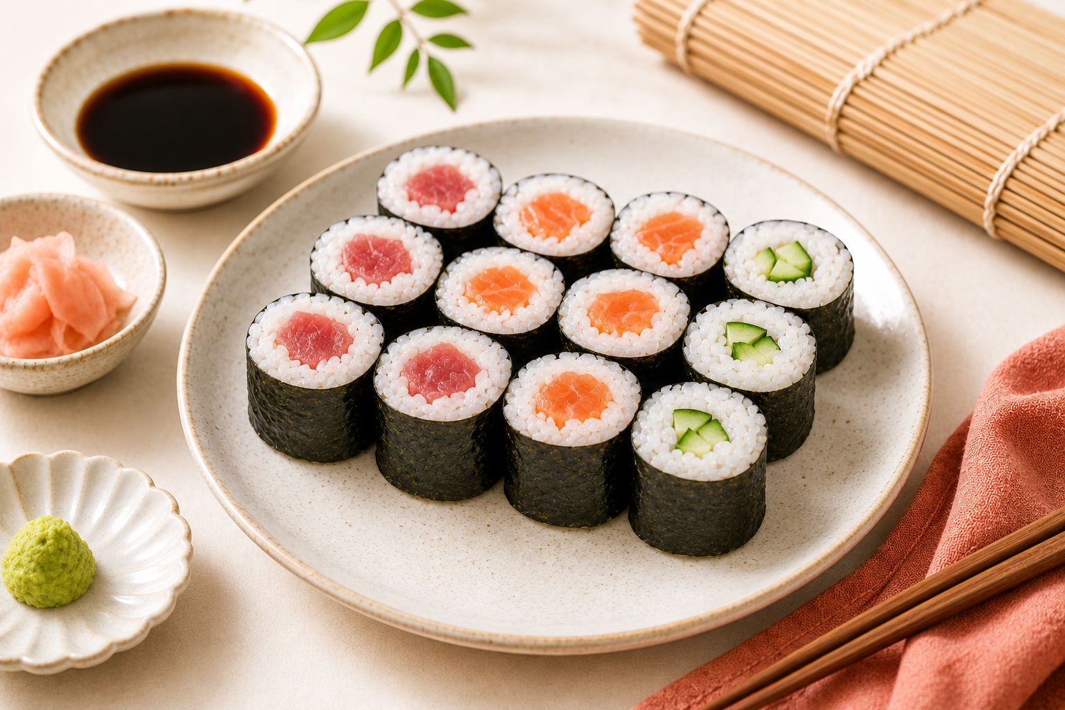 Maki sushi rolls on a plate