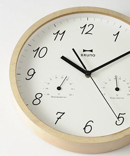 BRUNO Wall Clock Humidity/Temp - Natural Wood