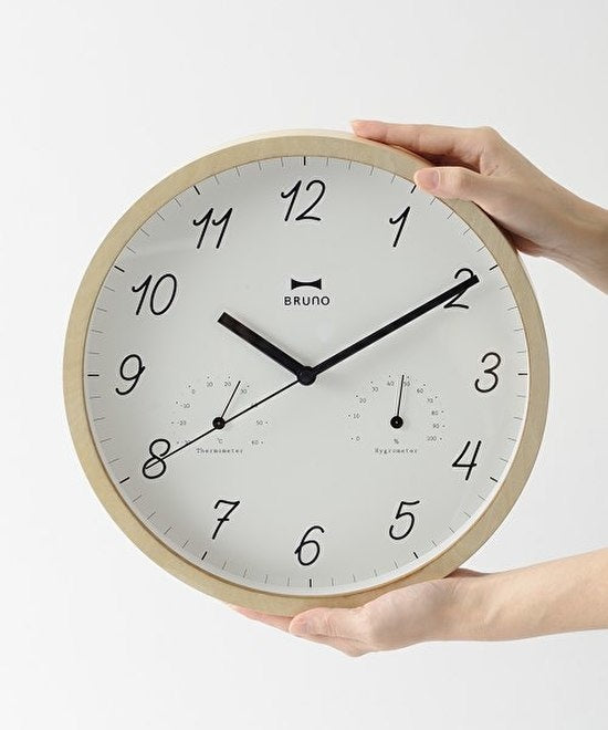 BRUNO Wall Clock Humidity/Temp - Natural Wood