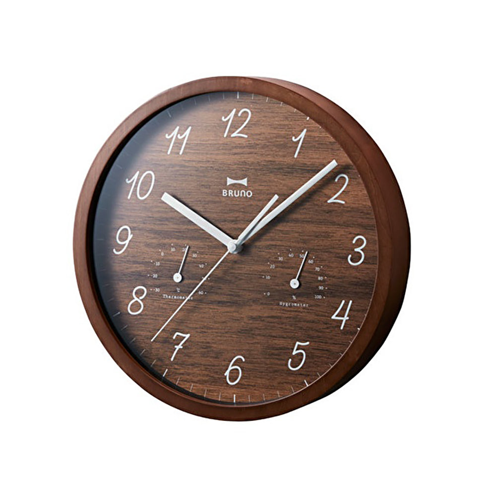 BRUNO Wall Clock Humidity/Temp - Dark Wood