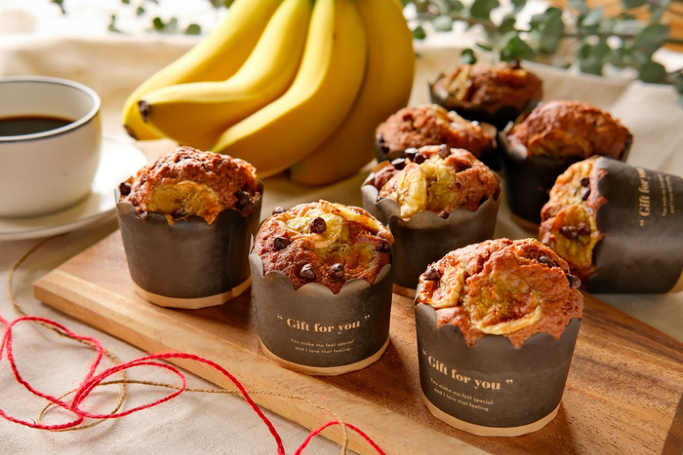 Banana chocolate chip muffins baked in the BRUNO Compact Glass Air Fryer
