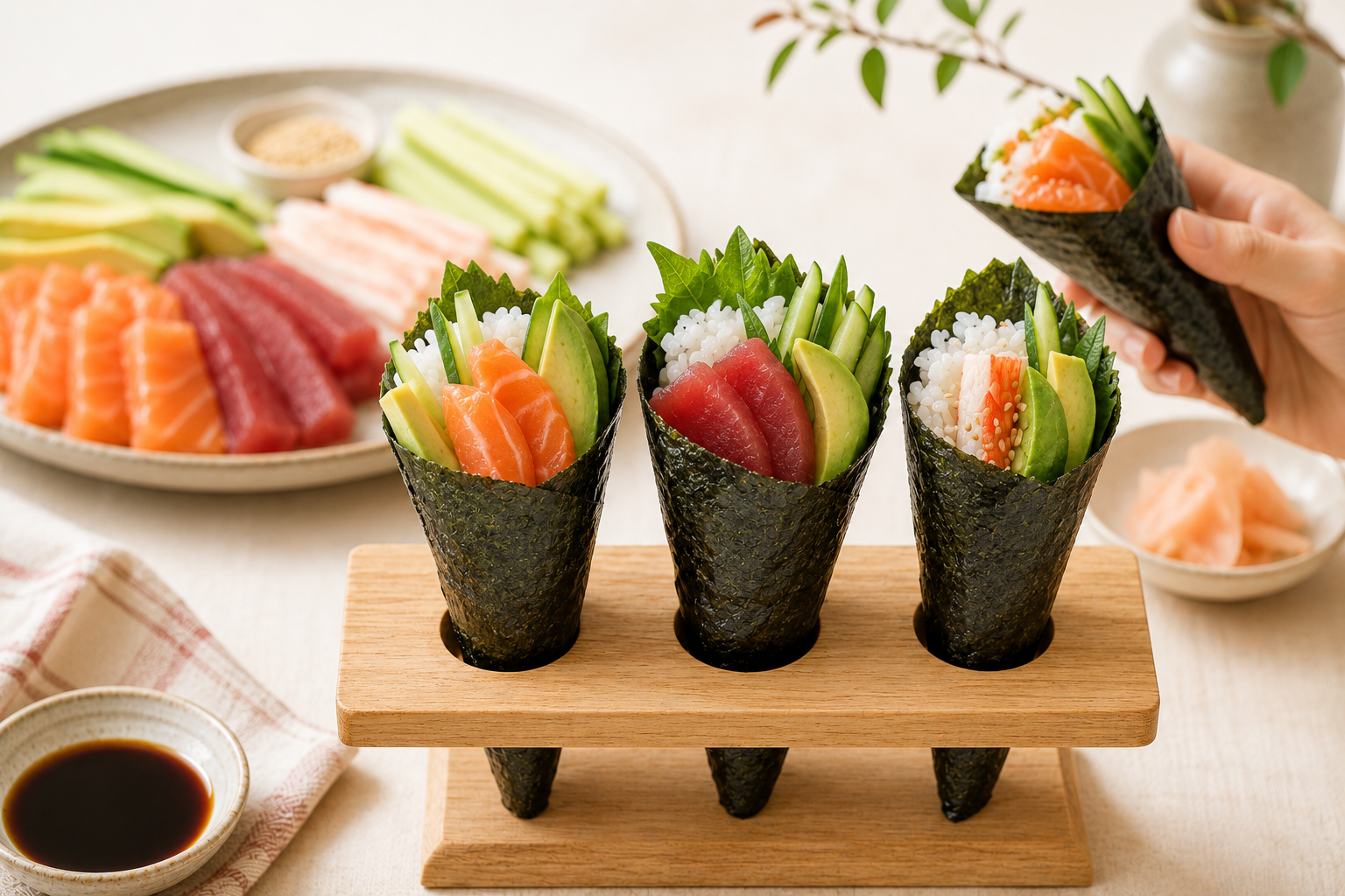 Japanese temaki hand rolls