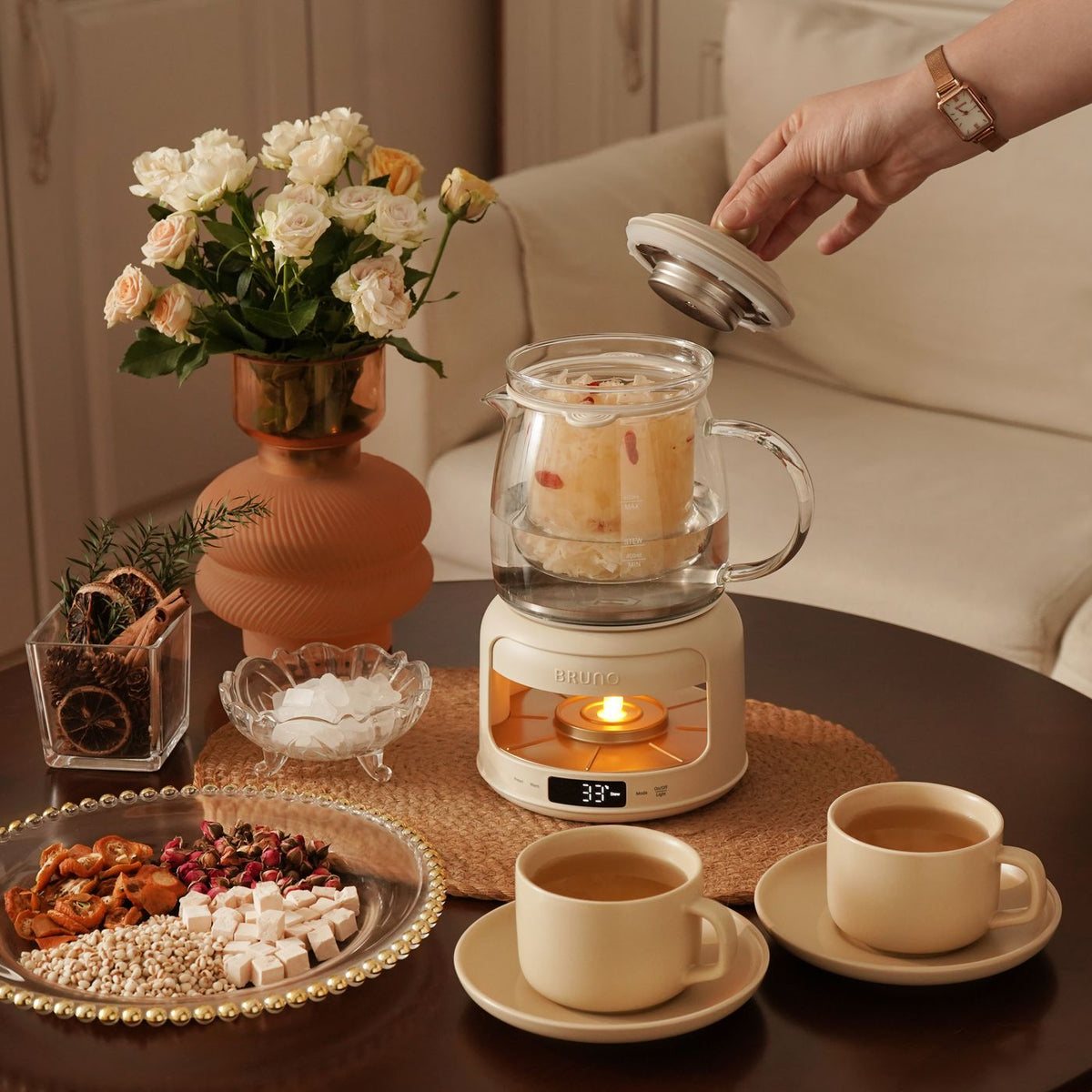 BRUNO Multifunction Candlelight Floral Tea Kettle | BZK-YSH03HK