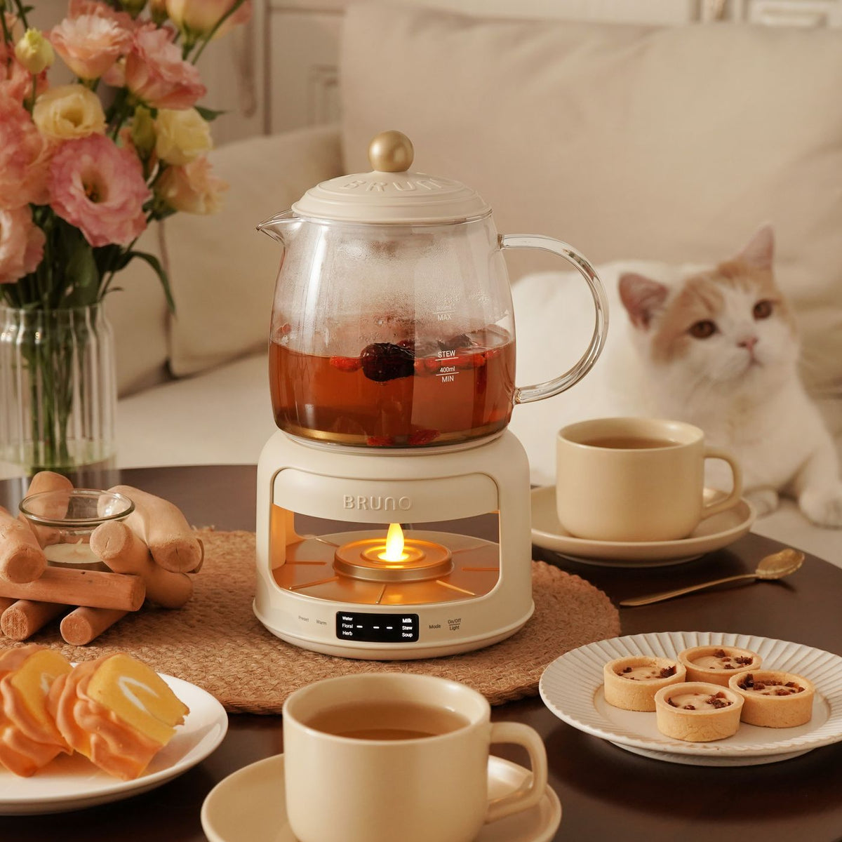 BRUNO Multifunction Candlelight Floral Tea Kettle | BZK-YSH03HK