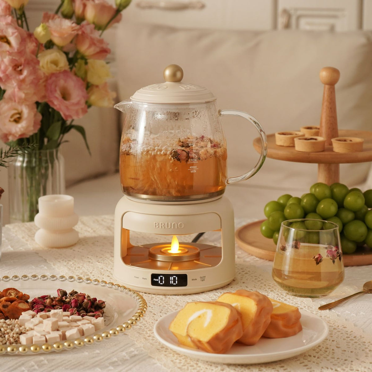 BRUNO Multifunction Candlelight Floral Tea Kettle | BZK-YSH03HK
