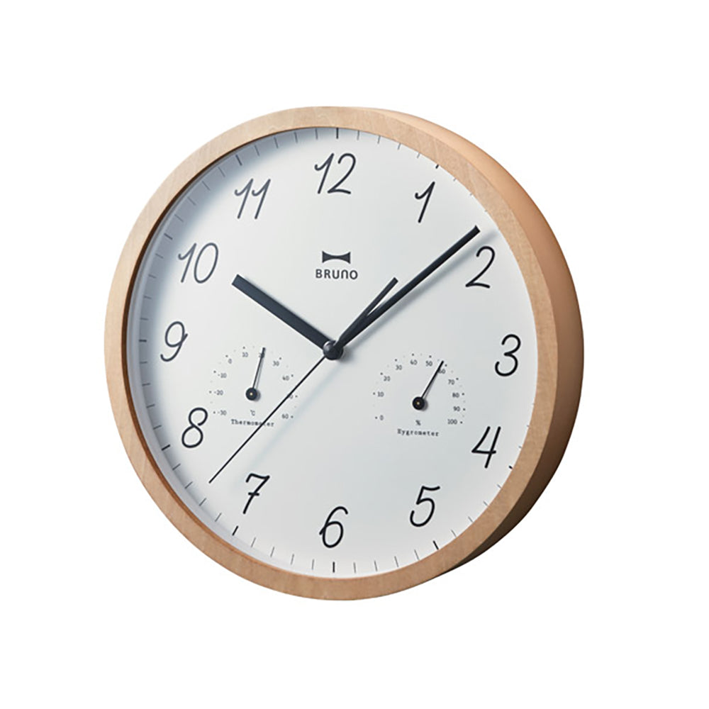 BRUNO Wall Clock Humidity/Temp - Natural Wood