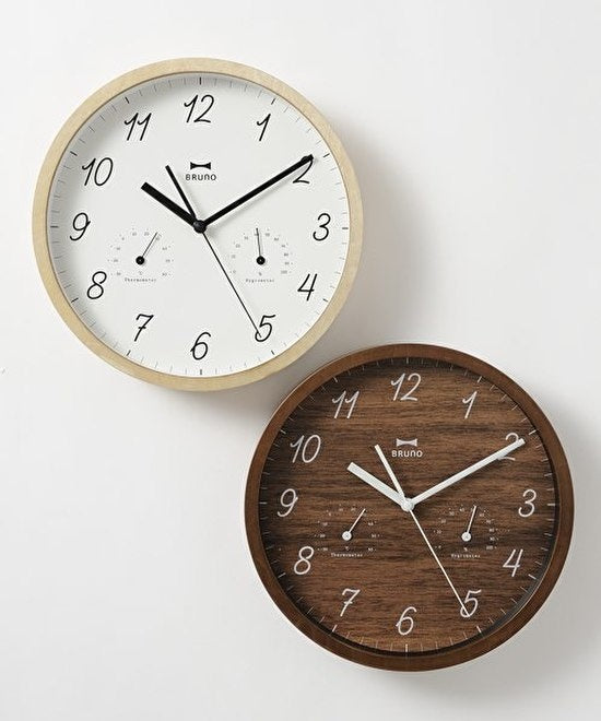 BRUNO Wall Clock Humidity/Temp - Dark Wood