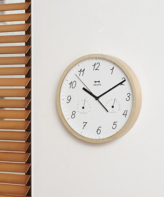 BRUNO Wall Clock Humidity/Temp - Natural Wood